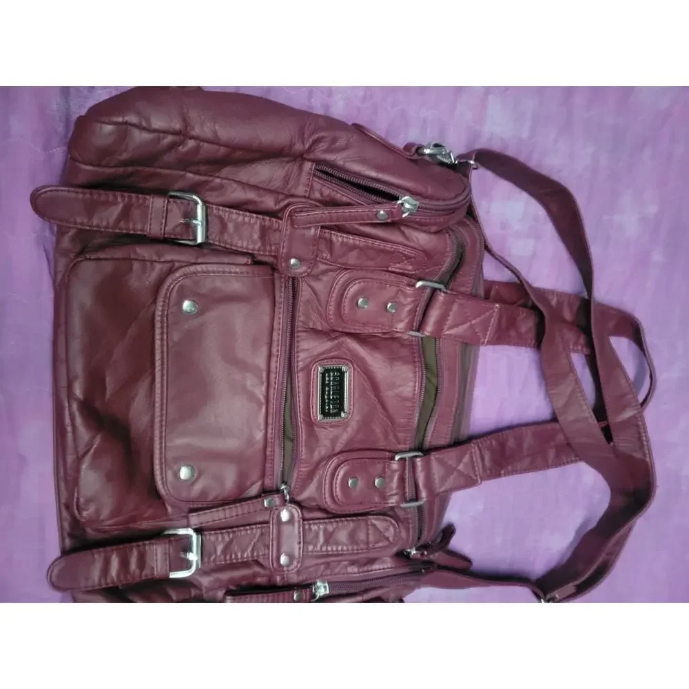 SCARLETON Satchel Handbag Purple Shoulder Bag Purse Soft Faux Leather ~ POCKETS!